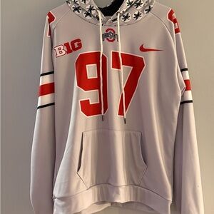 Nike Ohio State Gray and Red Hoodie with Number 97 Bosa